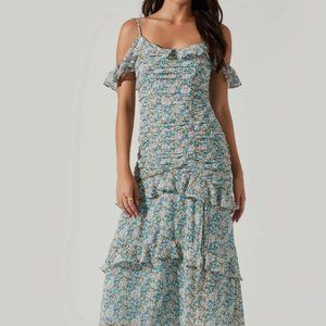 ASTR Daisy Dell Floral Ruffle Off the Shoulder Detail Midi Dress